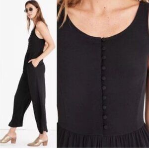 MADEWELL Black Wide Leg Jumpsuit W/Button Front Design Pockets And Zipper Back